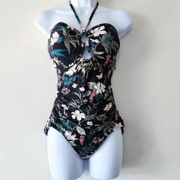 Kate Spade NY Women's Playa Carmen Bandeau Halter One-Piece Swimsuit Black - Picture 4 of 9